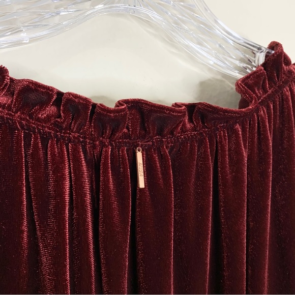 MISA Lorena Velvet Mini Dress (Sz L) V-Neck Long Sleeve Tassels Wine - Picture 8 of 11